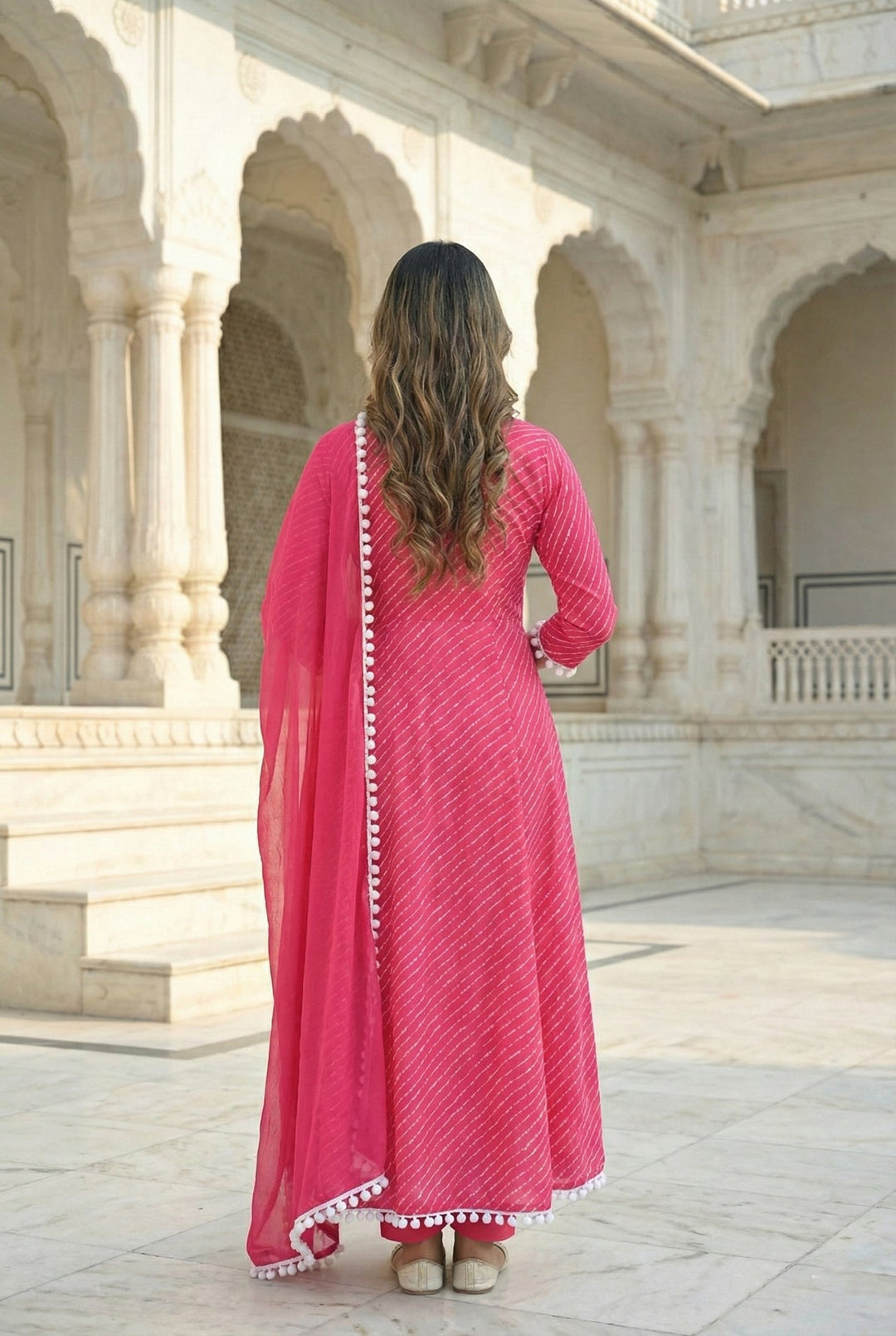 Neerus Pink georgette mirror work suit set - side view