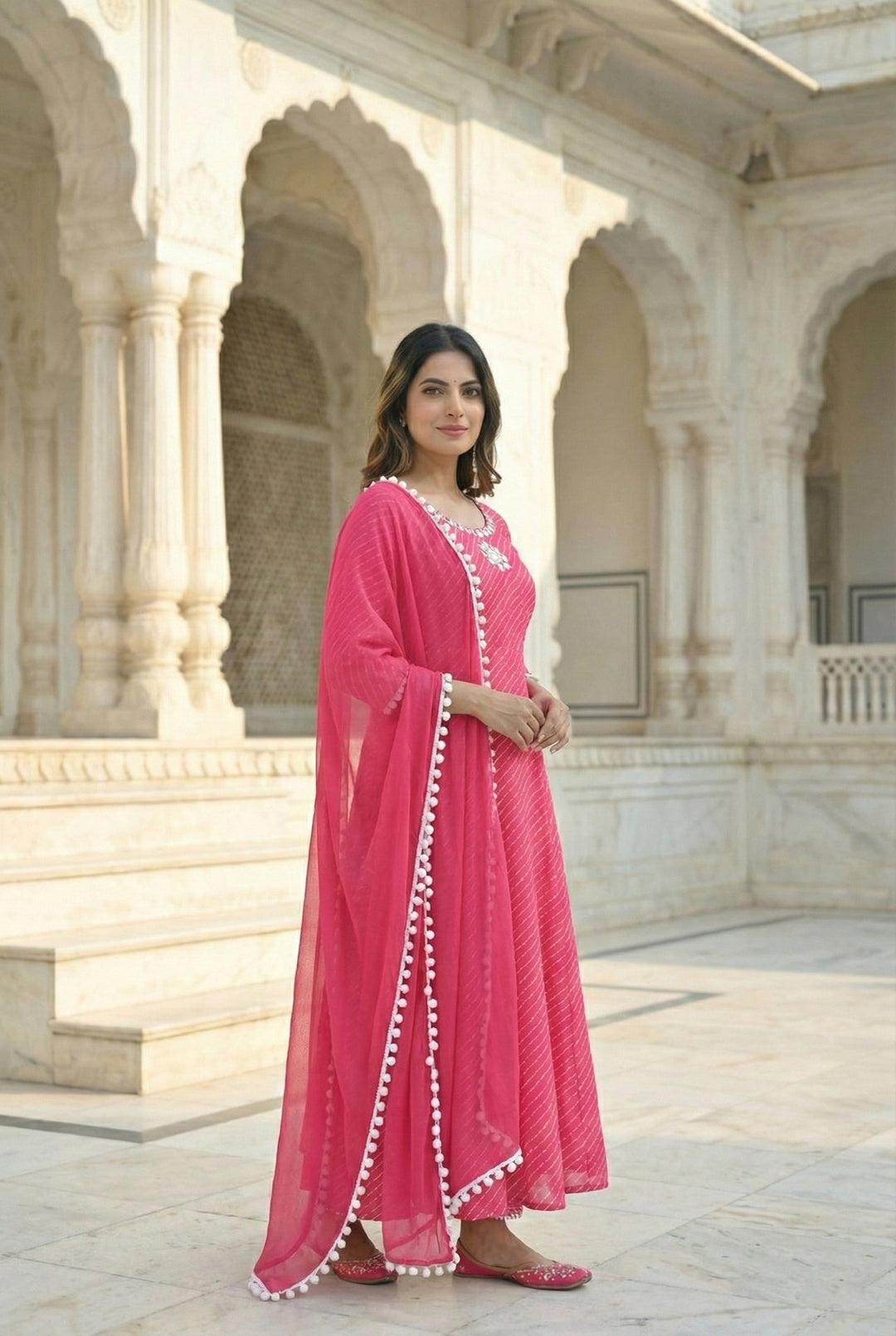 Neerus Pink georgette mirror work suit set - back view
