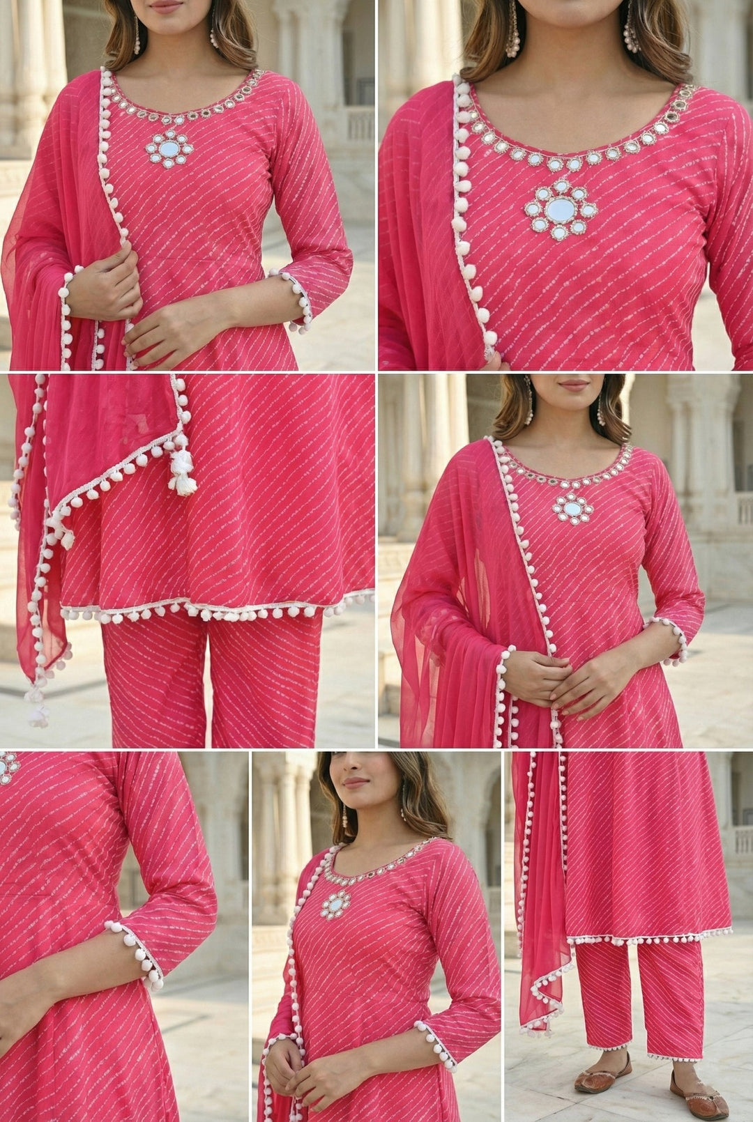 Neerus Pink georgette mirror work suit set - detail view 2