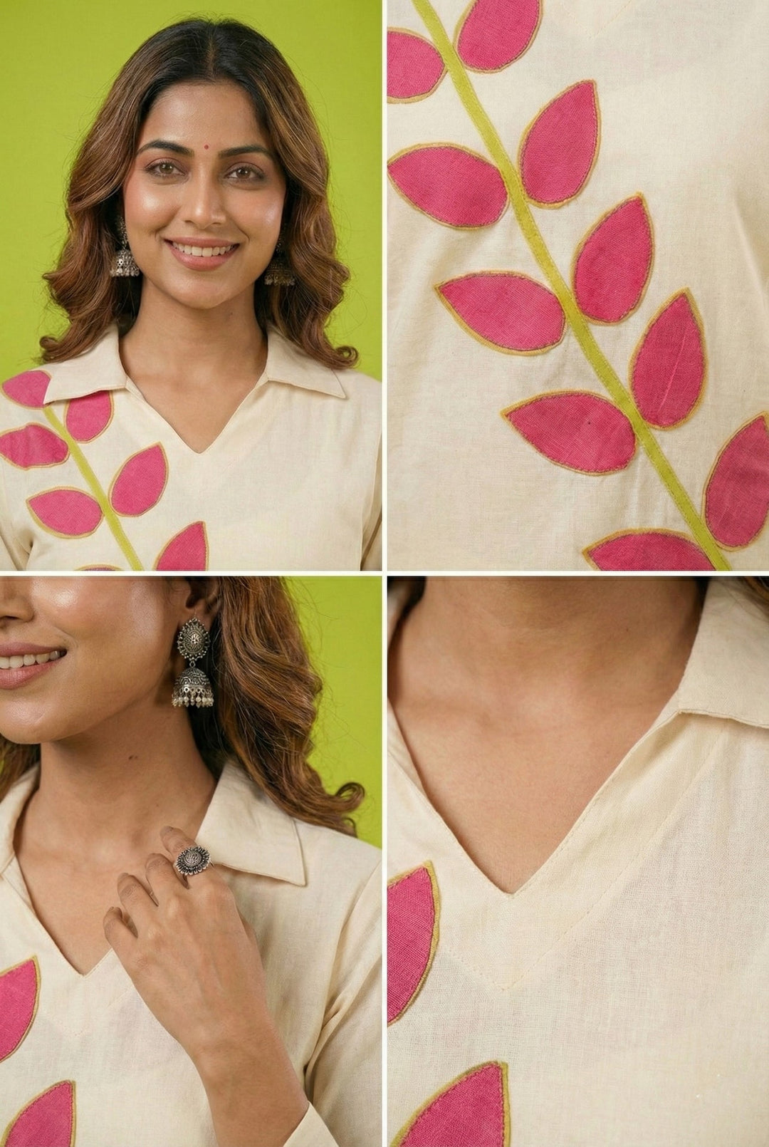 Neerus Pink cotton digital printed suit set - detail view 3