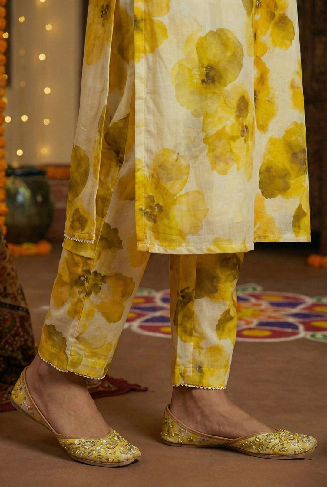Neerus Yellow Rayon Embellished Suit Set - detail view 3