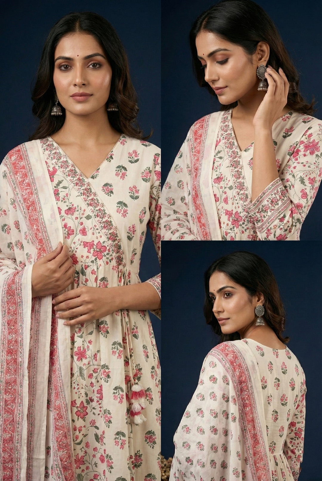 Neerus Pink cotton digital printed suit set - side view