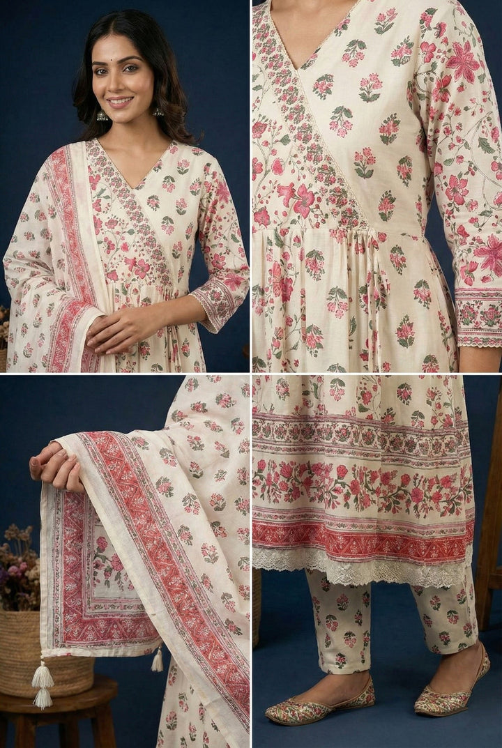Neerus Pink cotton digital printed suit set - detail view 1