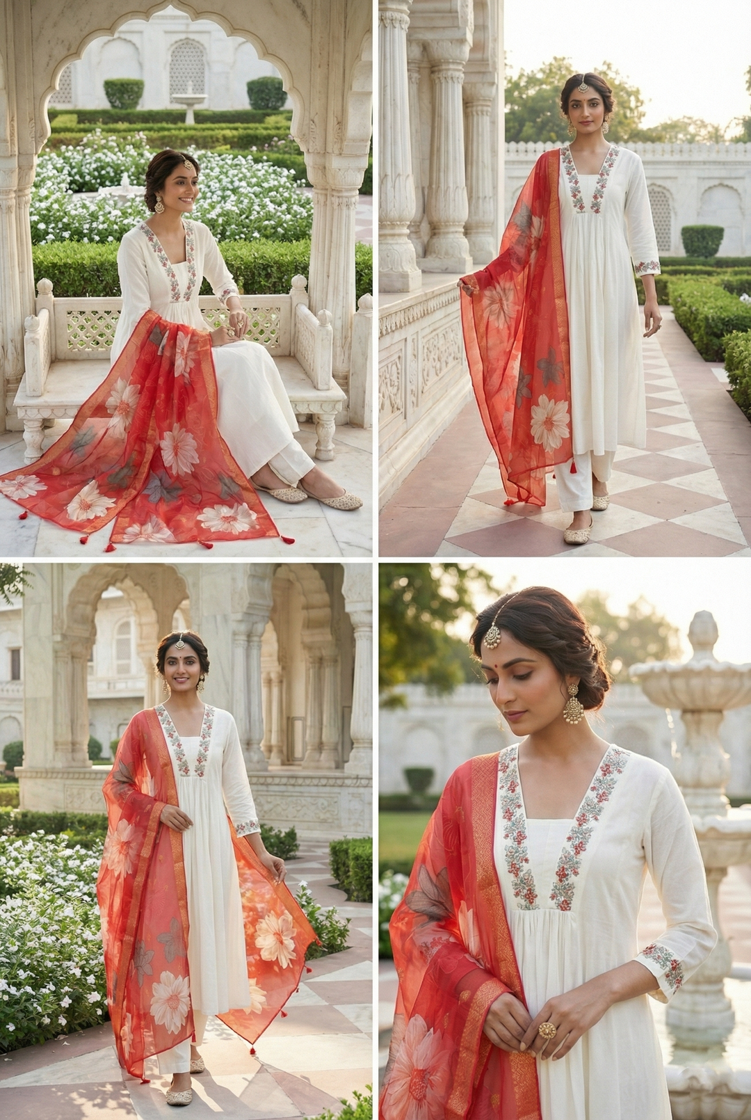 Neerus Orange Chanderi Hand Embroidered Suit Set - detail view 1