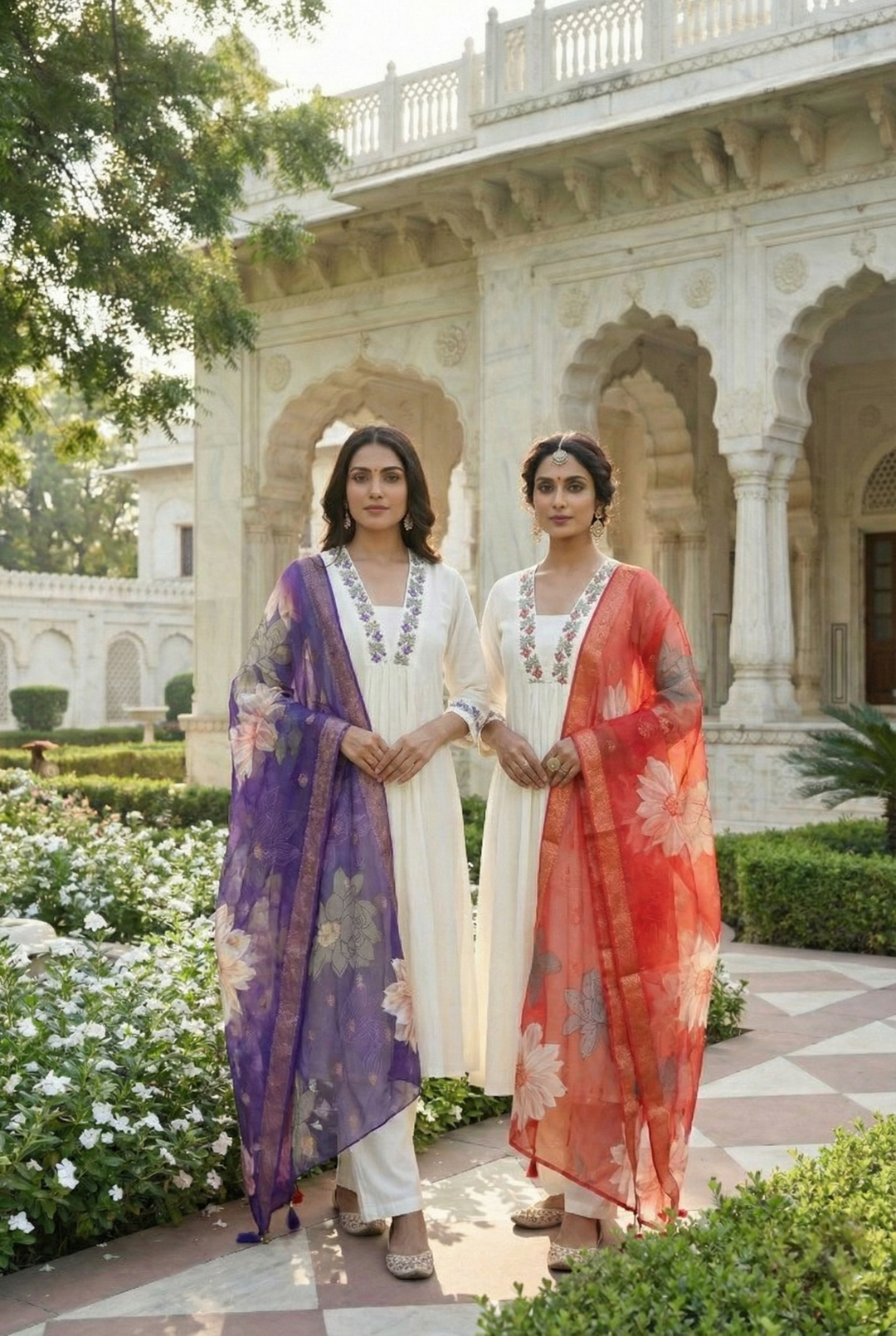 Neerus Orange Chanderi Hand Embroidered Suit Set - detail view 3