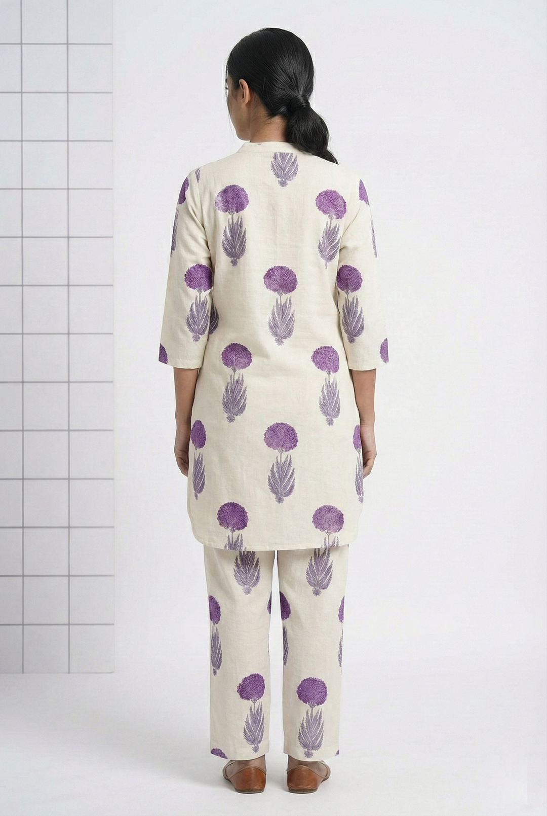 Neerus Purple cotton digital printed suit set - side view