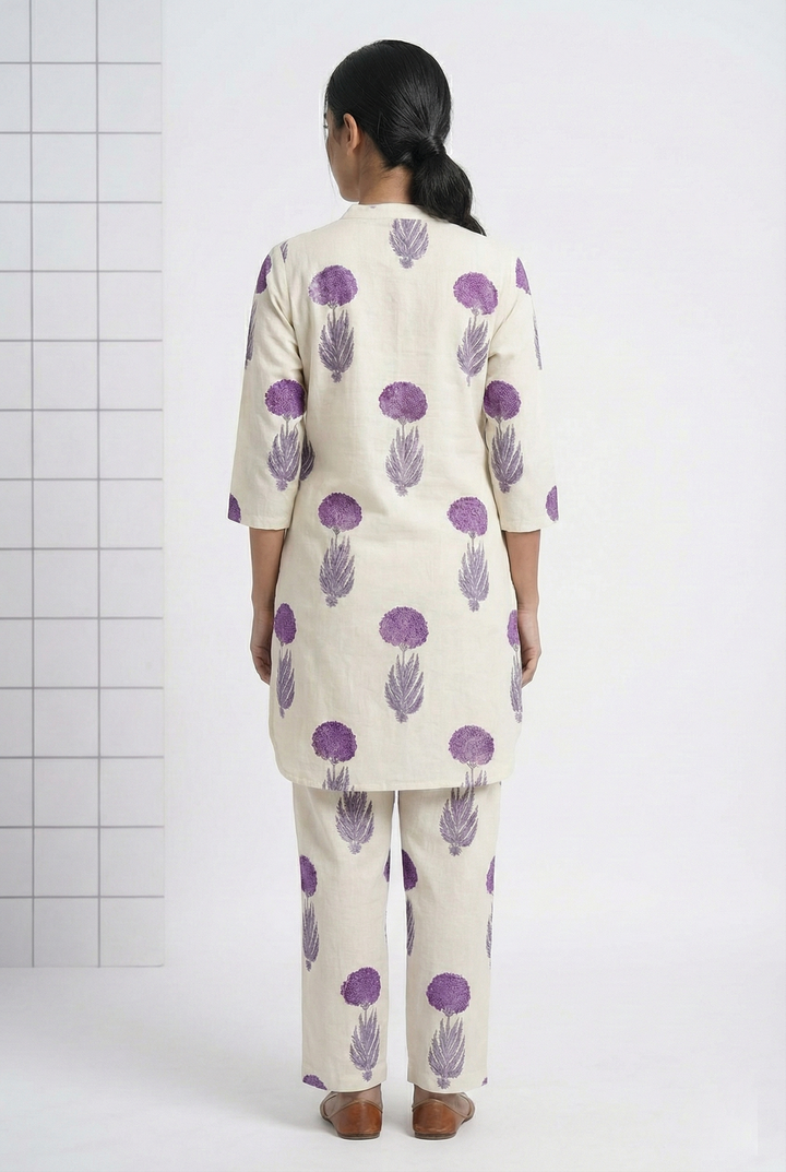 Neerus Purple cotton digital printed suit set - side view