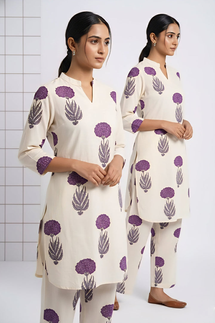 Neerus Purple cotton digital printed suit set - detail view 2