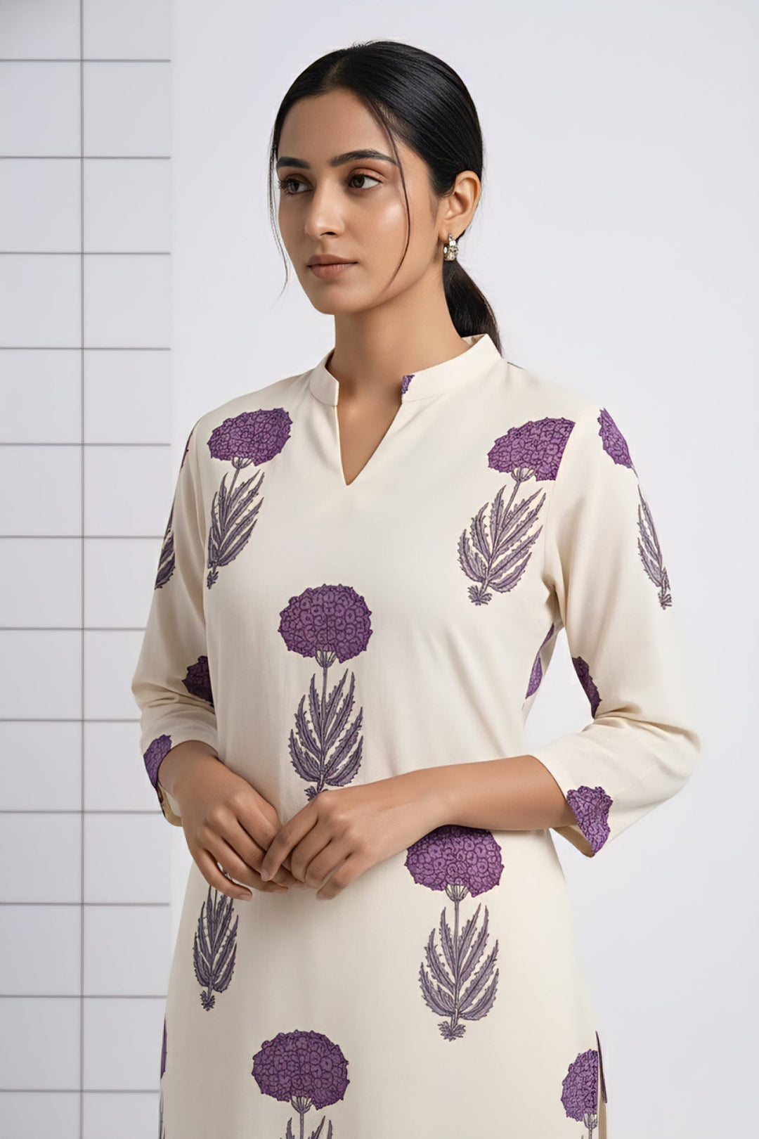 Neerus Purple cotton digital printed suit set - detail view 1