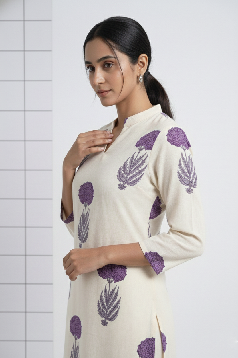 Neerus Purple cotton digital printed suit set - detail view 3