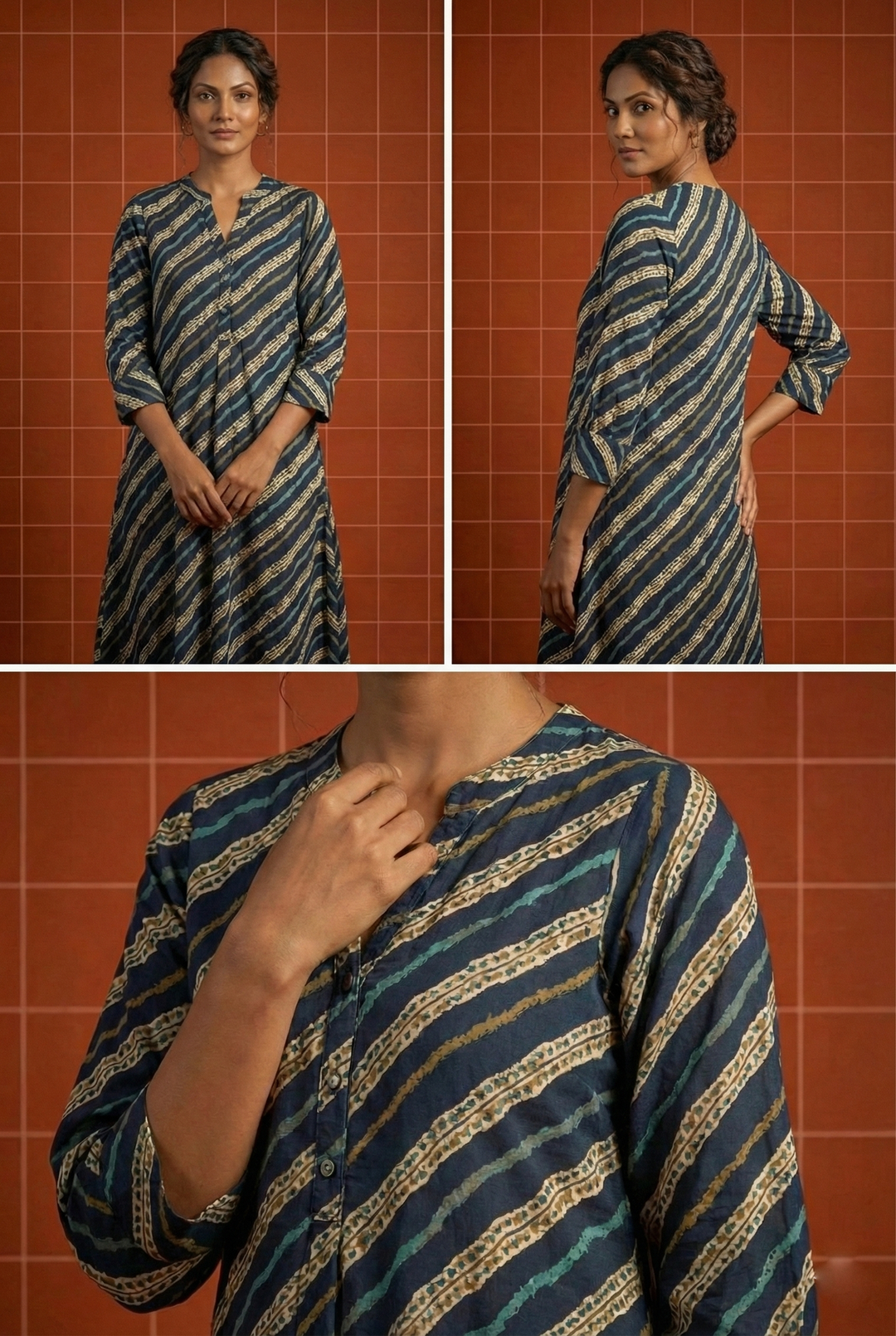Neerus Blue Rayon Striped Ethnic Long Kurti - detail view 2