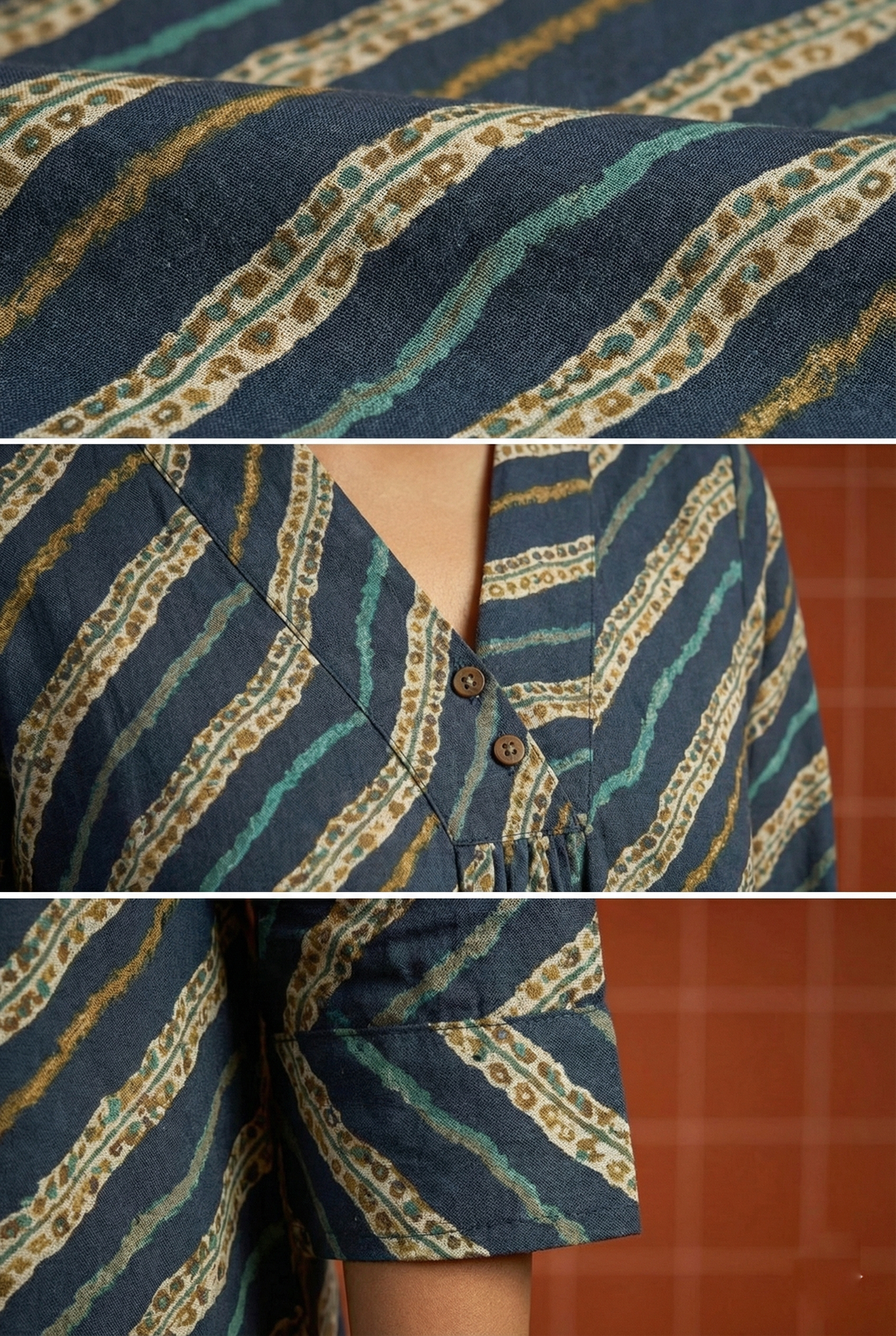 Neerus Blue Rayon Striped Ethnic Long Kurti - detail view 3
