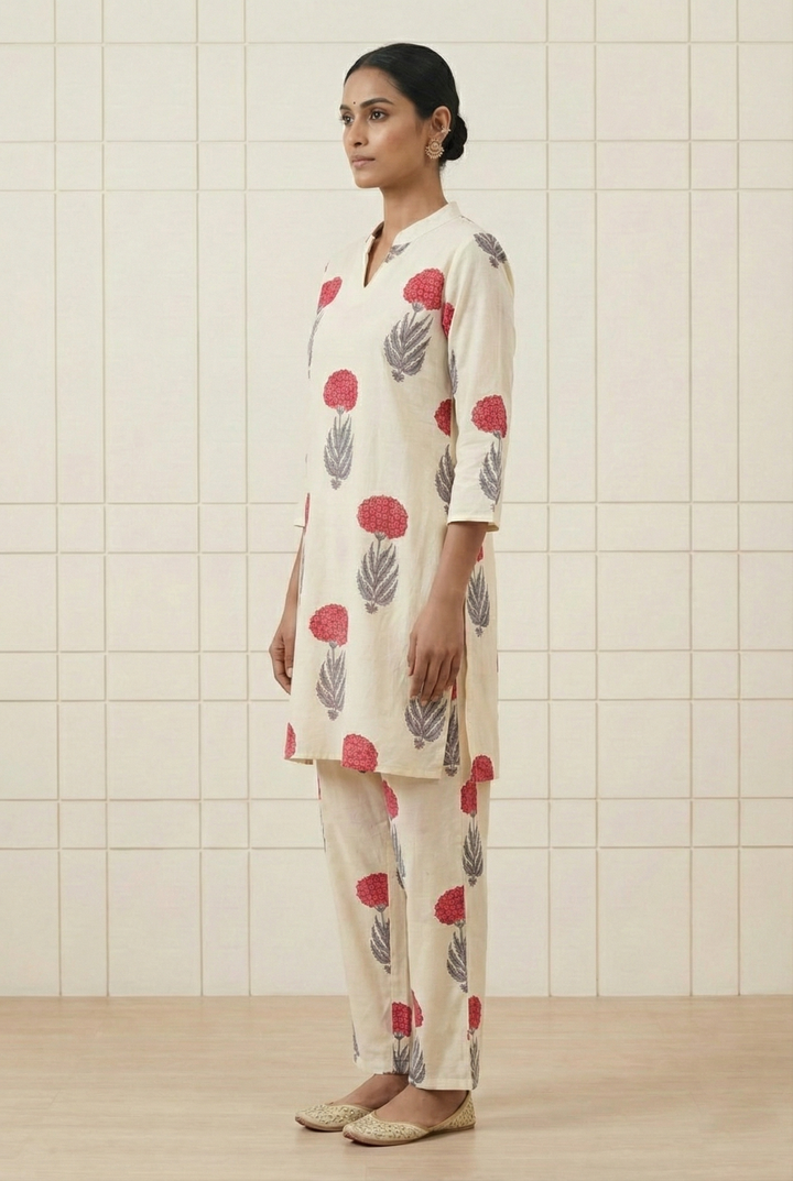Neerus Pink cotton digital printed suit set - back view
