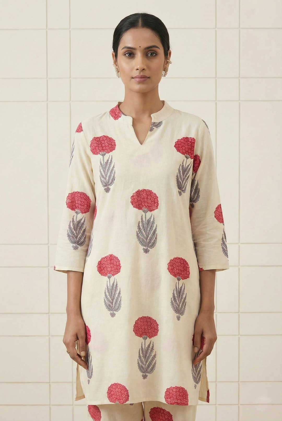Neerus Pink cotton digital printed suit set - detail view 2