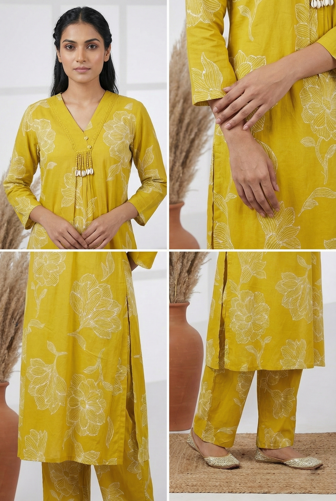 Neerus Green rayon digital printed suit set - detail view 3