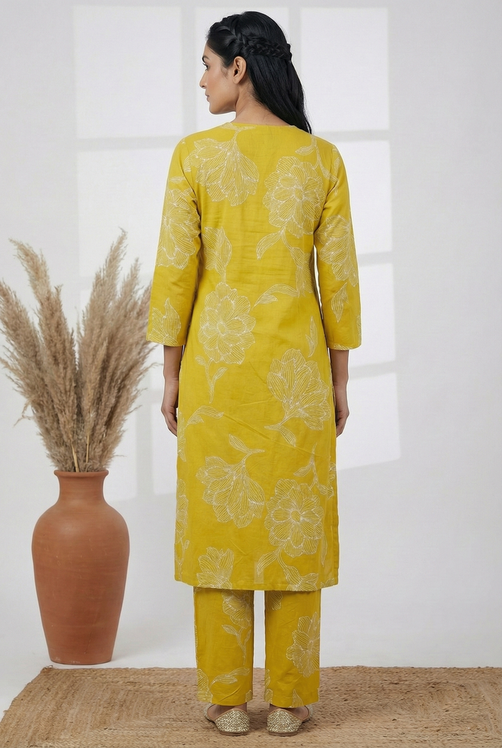 Neerus Green rayon digital printed suit set - side view