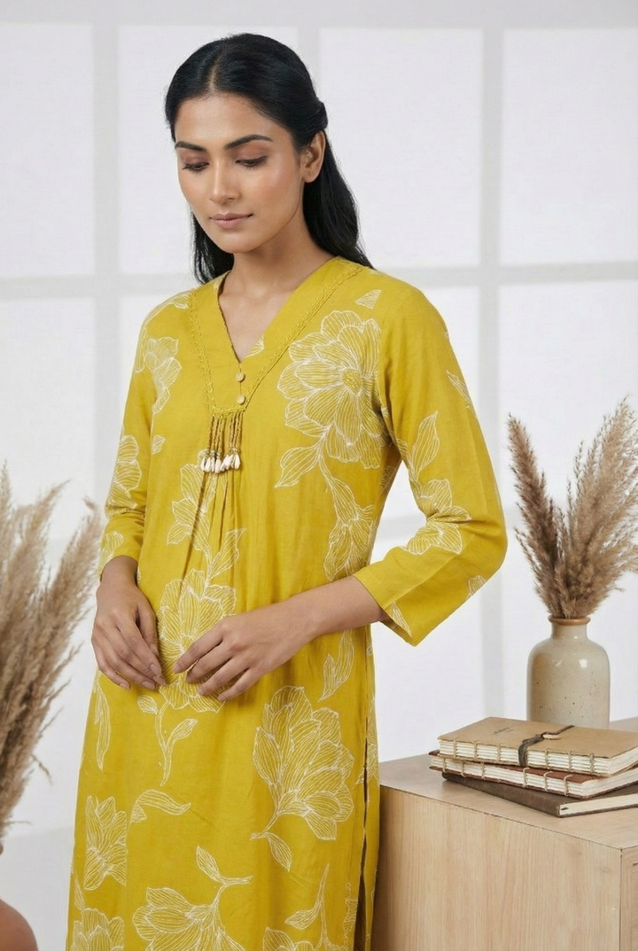 Neerus Green rayon digital printed suit set - detail view 2