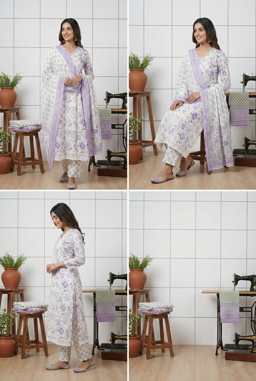 Neerus Purple cotton hand embroidered suit set - detail view 3