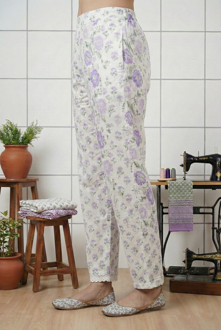 Neerus Purple cotton hand embroidered suit set - detail view 4