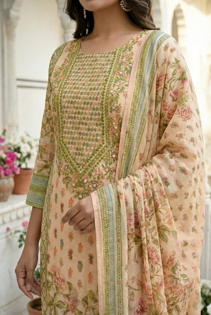 Neerus White silk hand embroidered suit set - detail view 3
