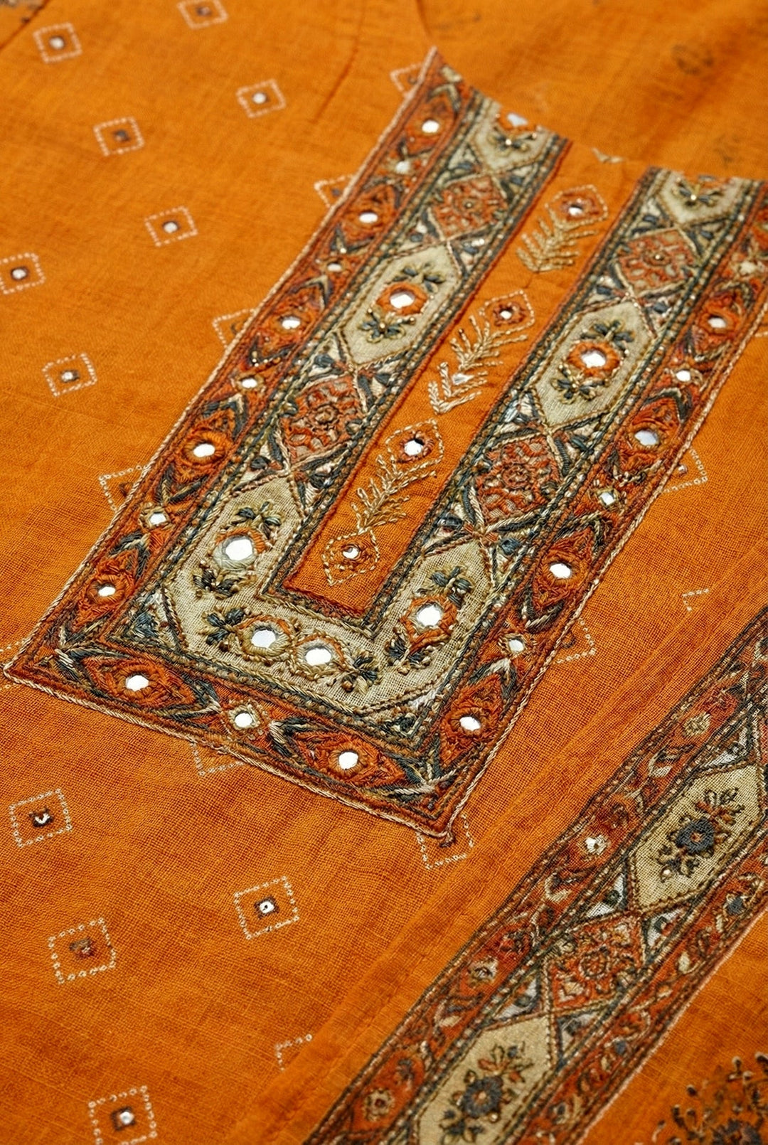 Neerus Orange silk mirror work suit set - detail view 3