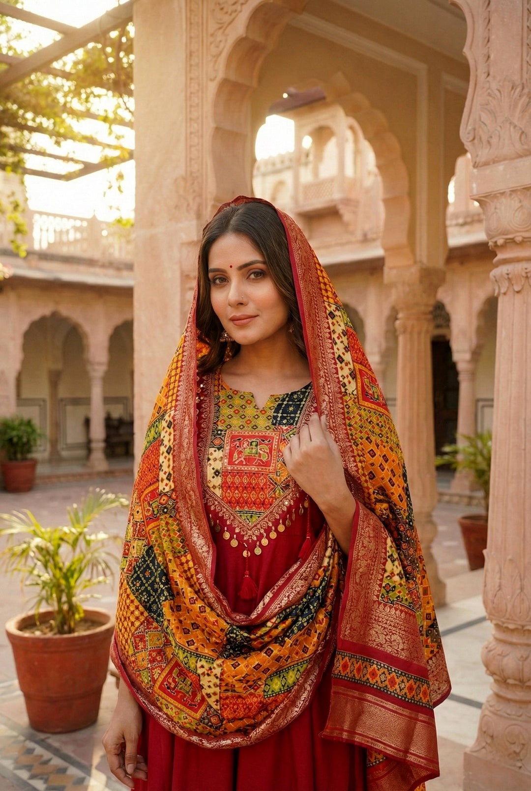 Neerus Maroon silk embroidered suit set - detail view 3