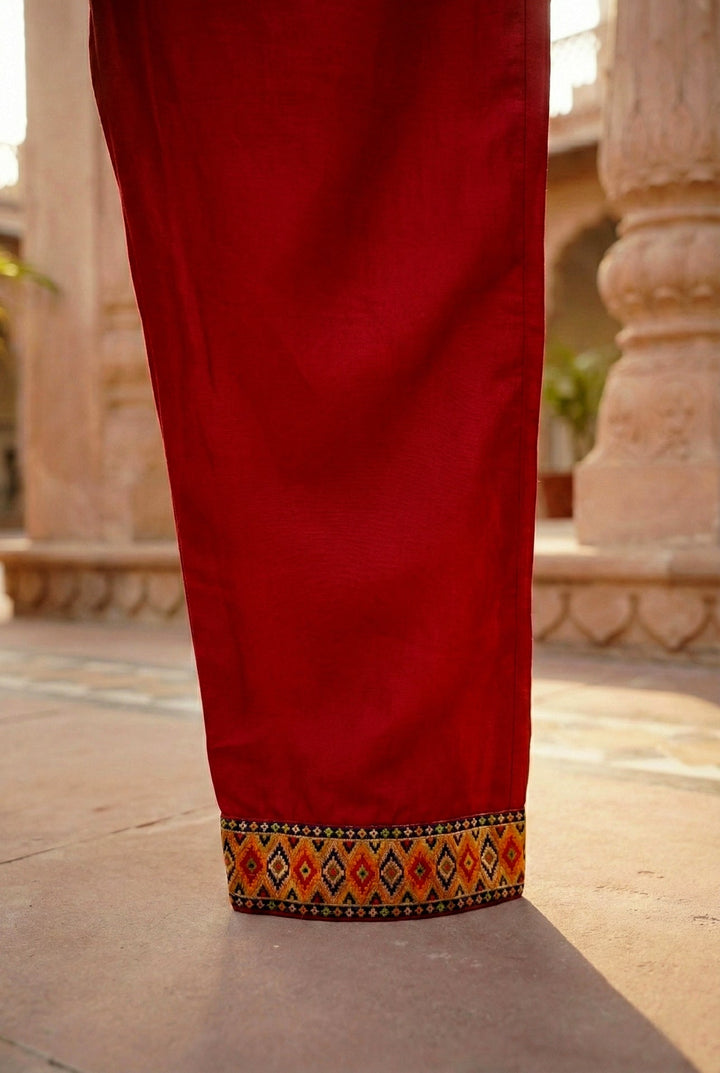 Neerus Maroon silk embroidered suit set - detail view 4