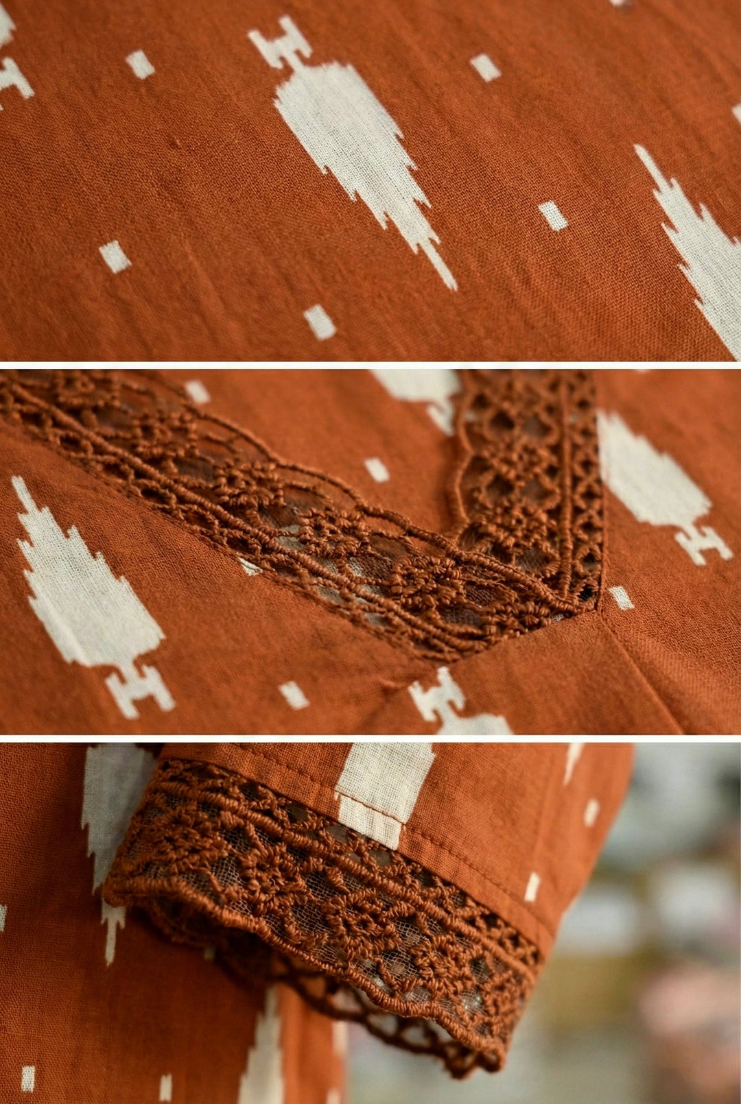 Neerus Orange cotton printed suit set - detail view 2