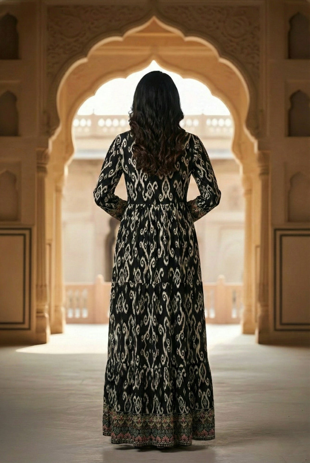 Neerus Black Rayon Digital Printed Maxi Dress - side view