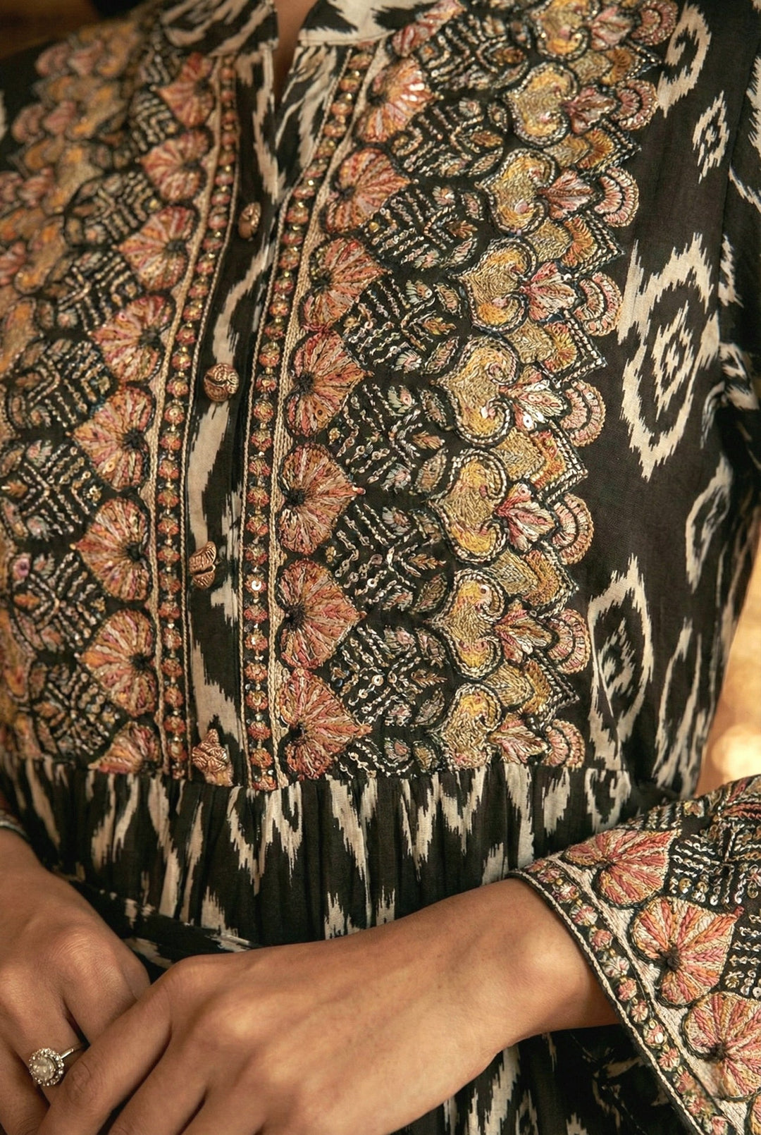 Neerus Black Rayon Digital Printed Maxi Dress - detail view 2