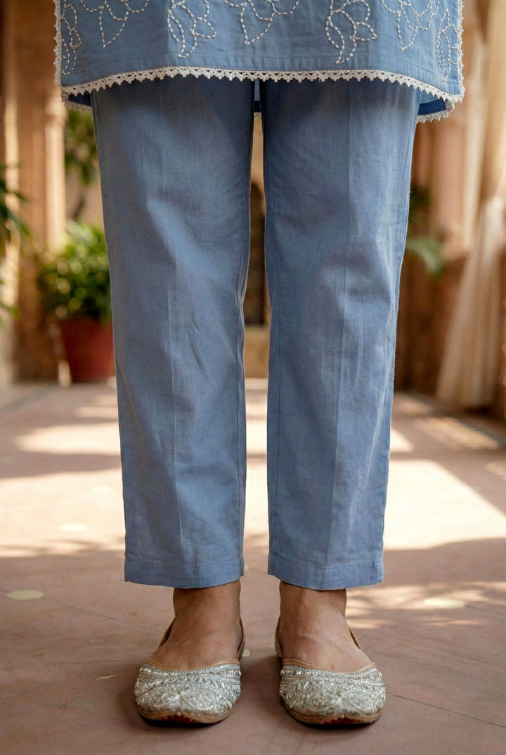 Neerus Blue cotton thread embroidered suit set - detail view 3