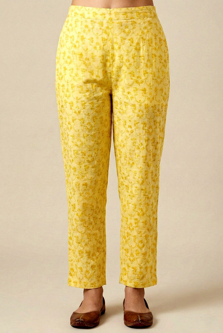 Neerus Yellow cotton hand embroidered suit set - detail view 3