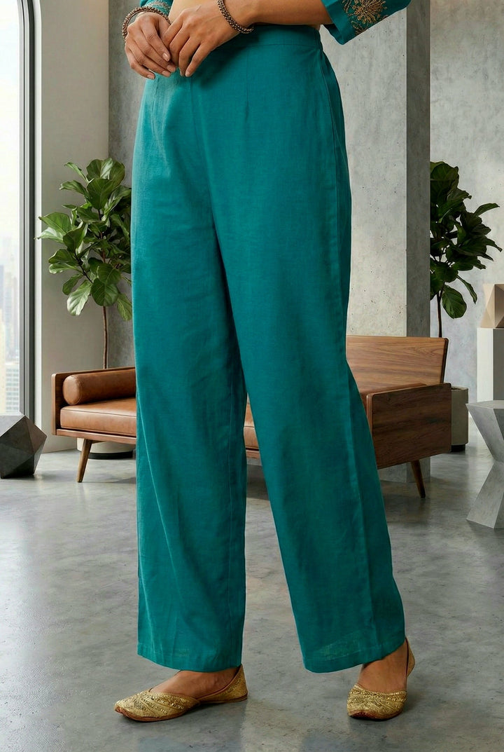 Neerus Blue silk hand embroidered suit set - detail view 3