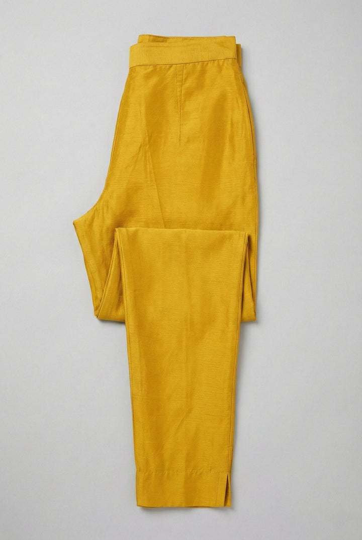 Neerus Yellow silk hand embroidered suit set - detail view 3