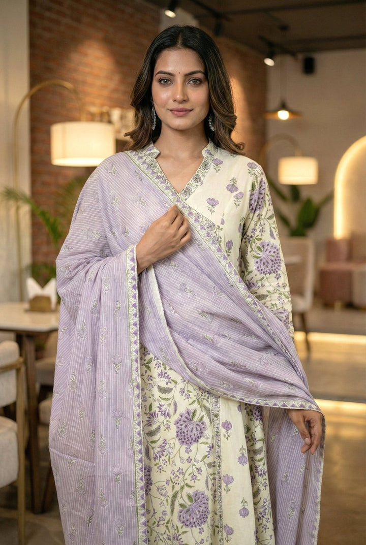 Neerus Purple cotton digital printed suit set - detail view 2