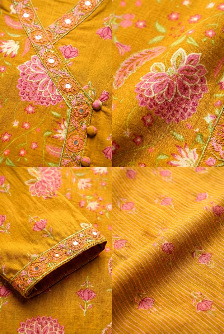 Neerus Gold cotton thread embroidered suit set - detail view 2