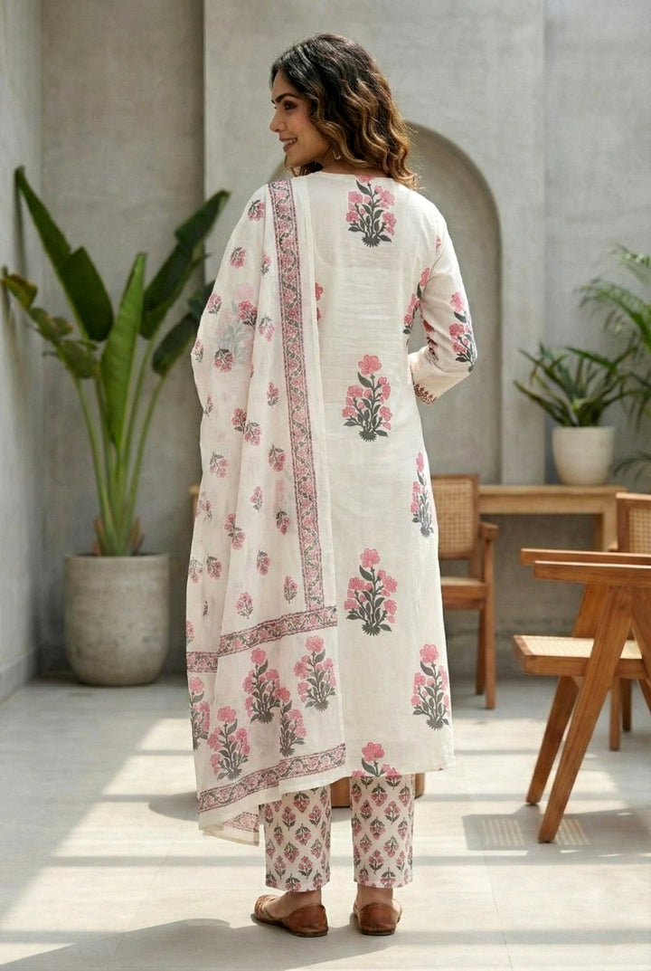 Neerus Pink cotton digital printed suit set - side view