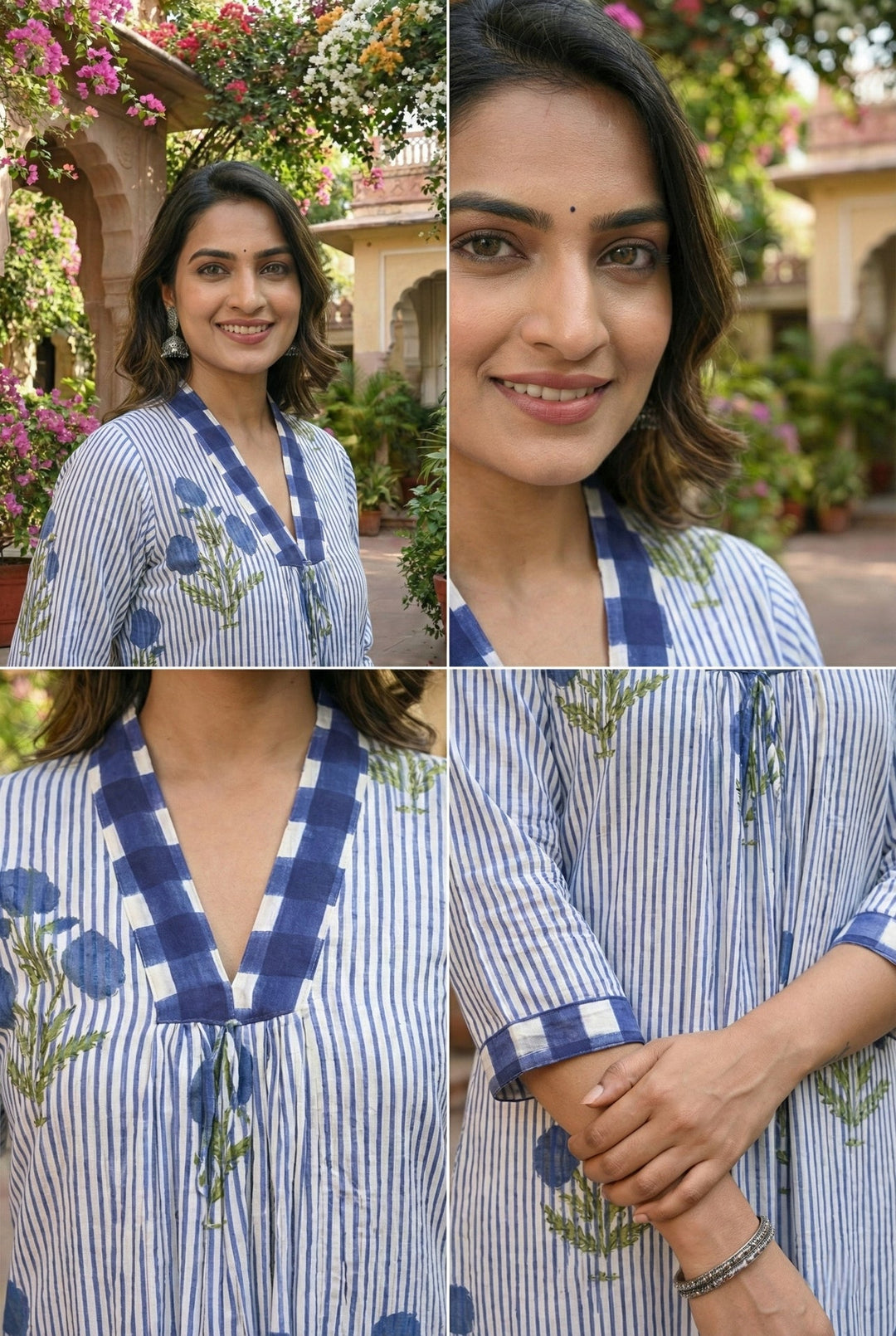 Neerus Blue cotton striped suit set - detail view 1