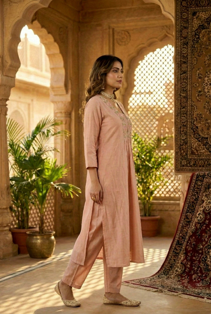 Neerus Pink muslin solid co-ord set - back view
