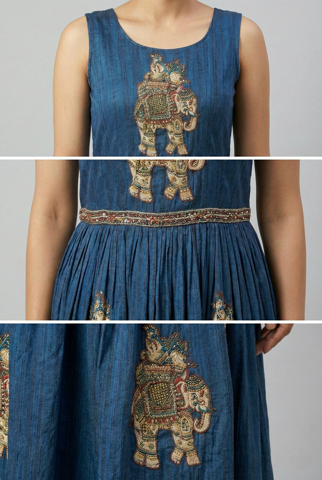 Neerus Blue Chinon Embellished Maxi Dress - detail view 1