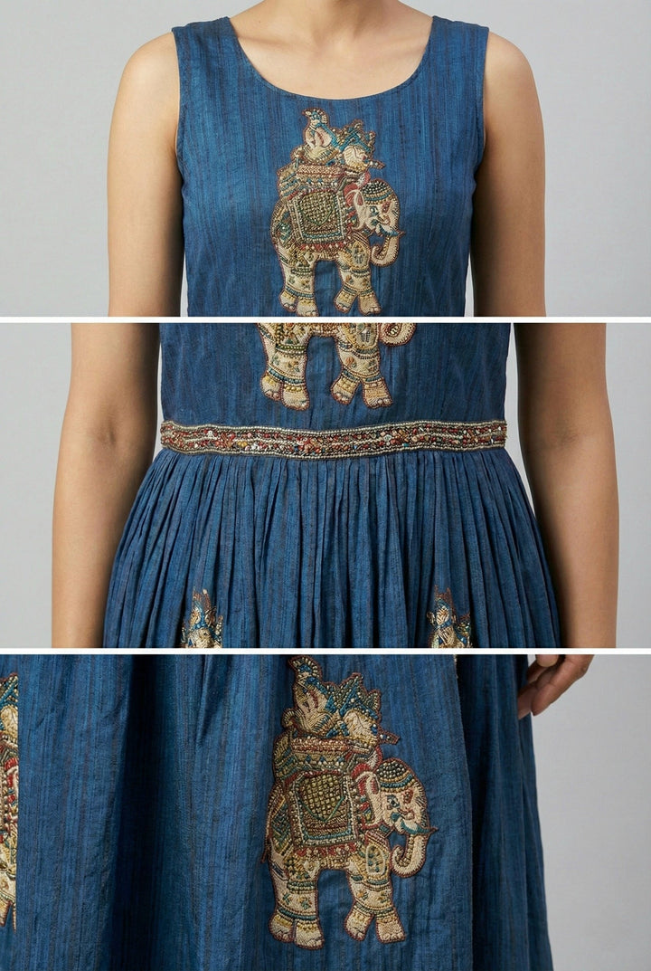 Neerus Blue Chinon Embellished Maxi Dress - detail view 1