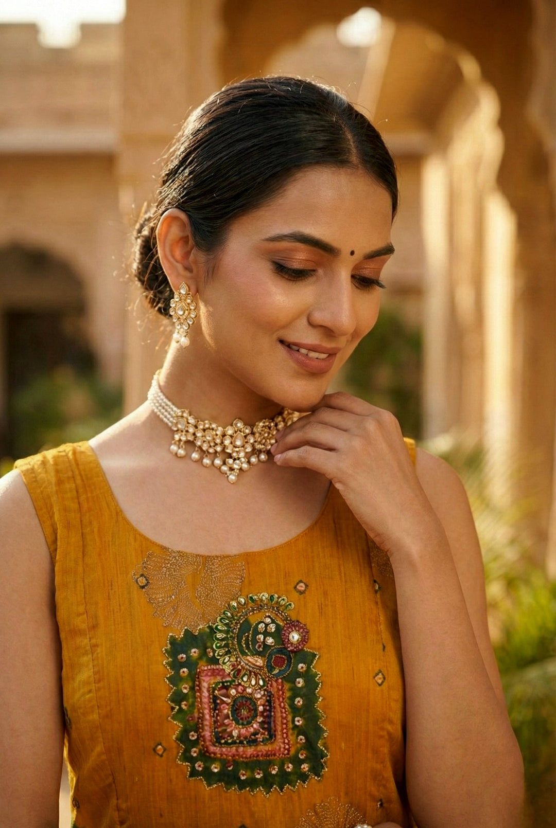 Neerus Gold chinon embellished ethnic dress - detail view 2