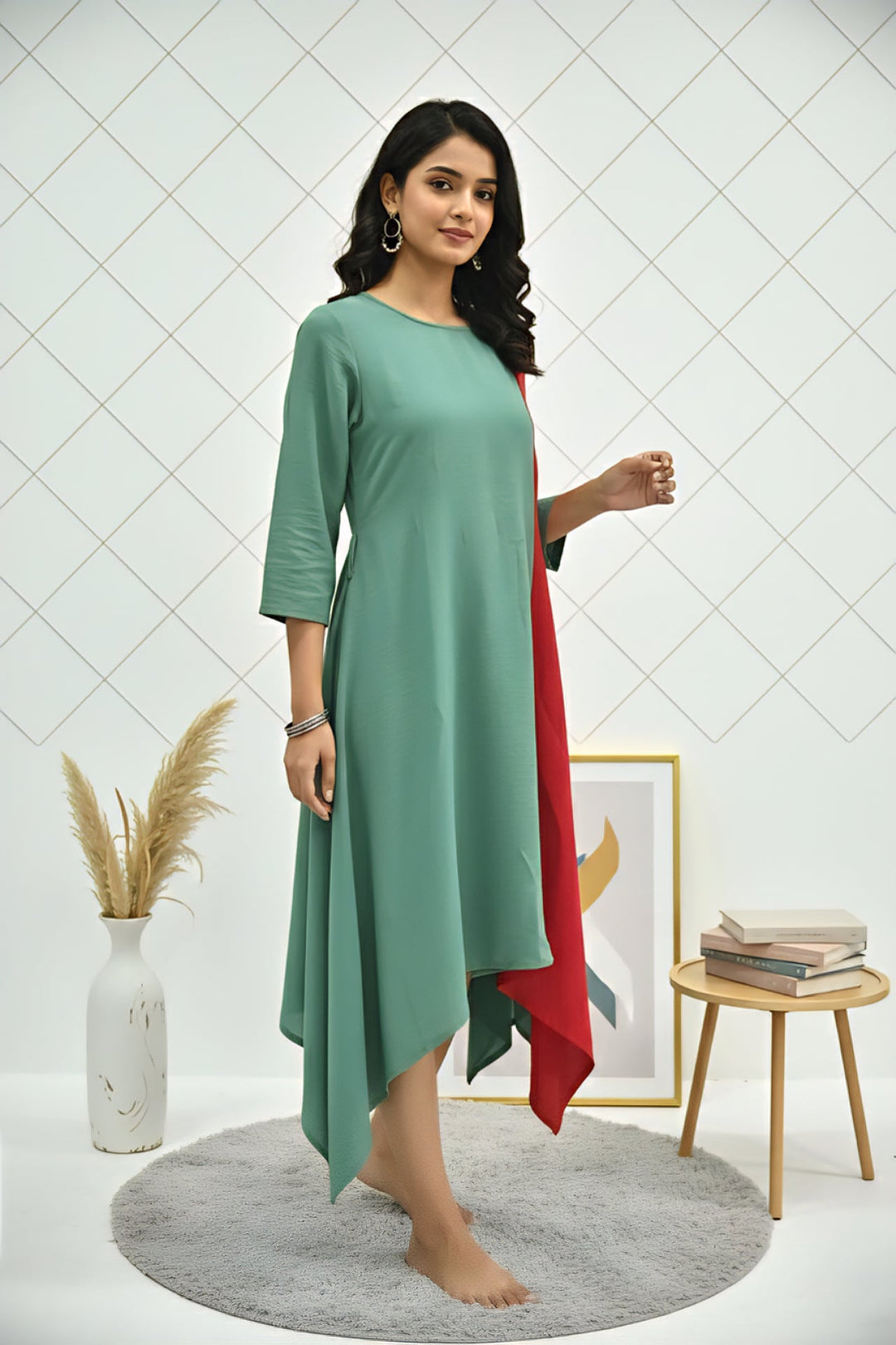 Neerus Green georgette printed kurti - side view