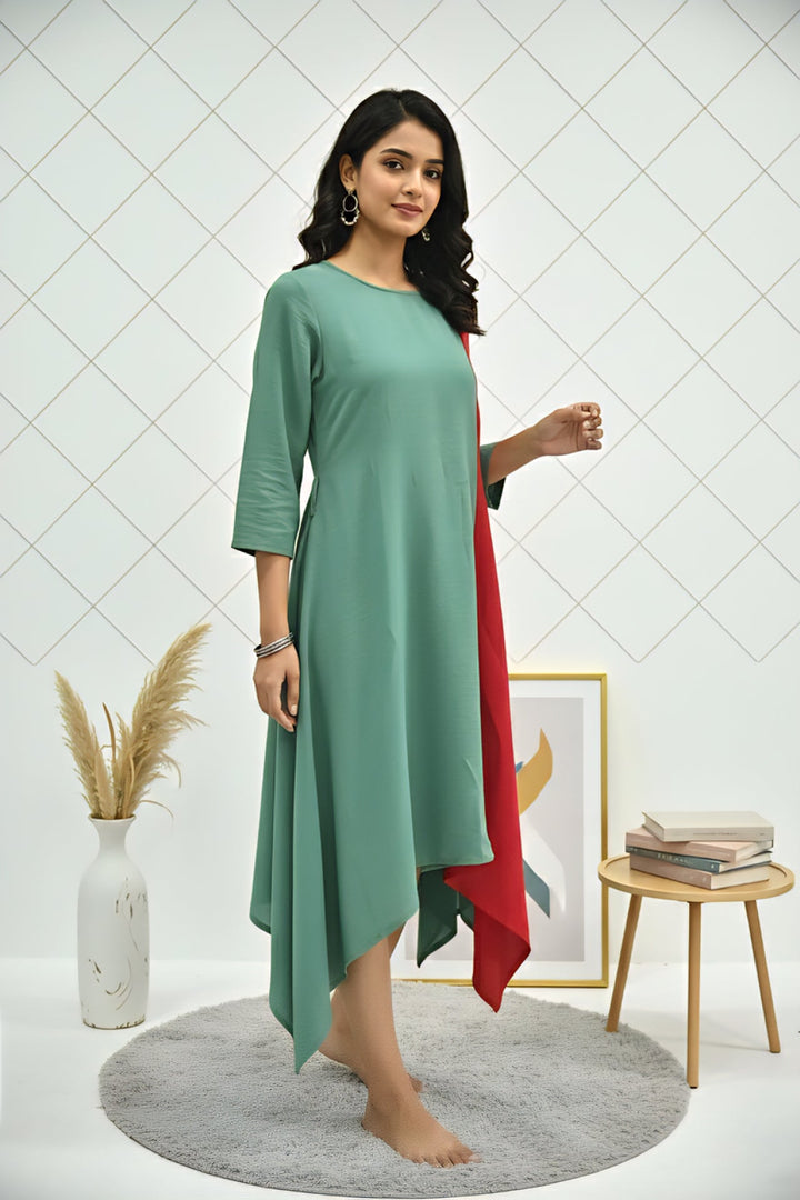 Neerus Green georgette printed kurti - side view