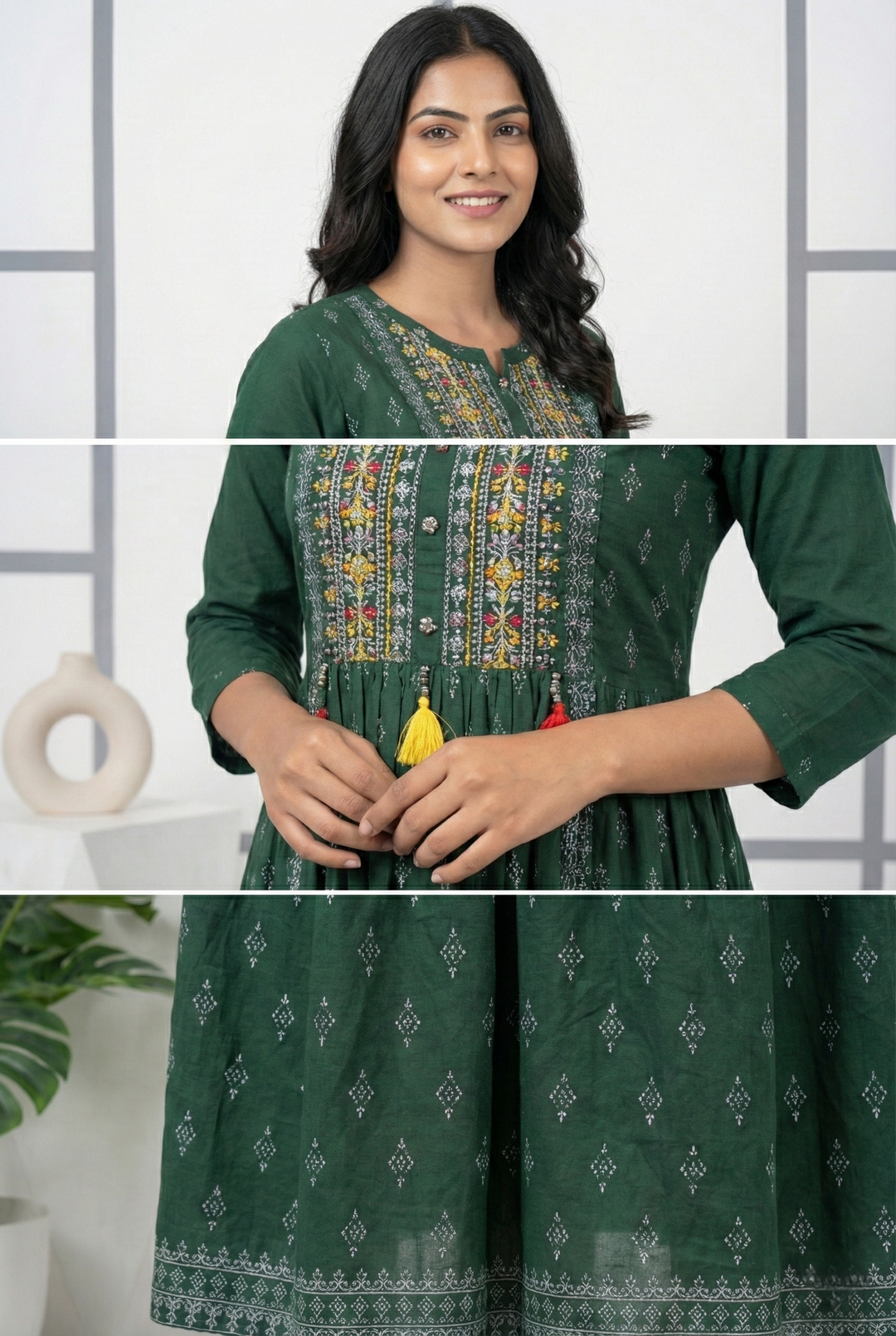 Neerus Green rayon printed maxi dress - side view