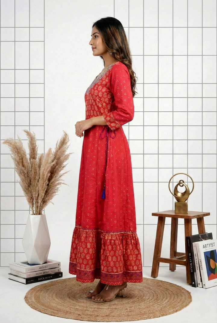 Neerus Pink muslin hand embroidered dress - back view