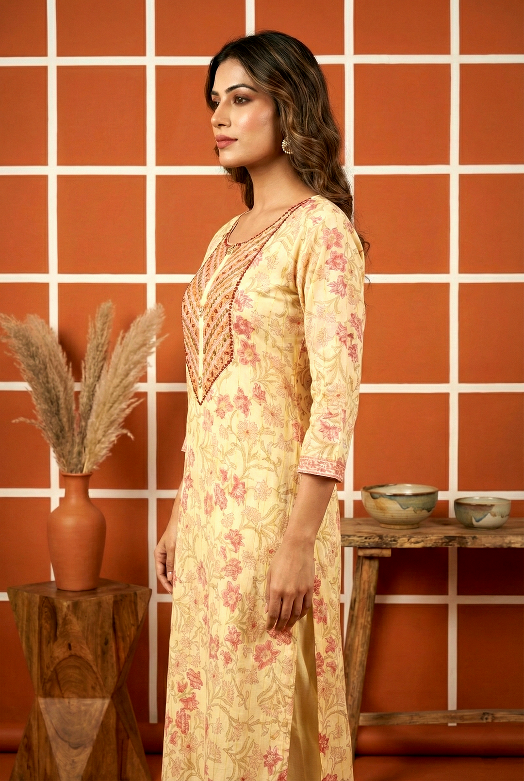 Neerus White Muslin Hand Embroidered Kurta - back view