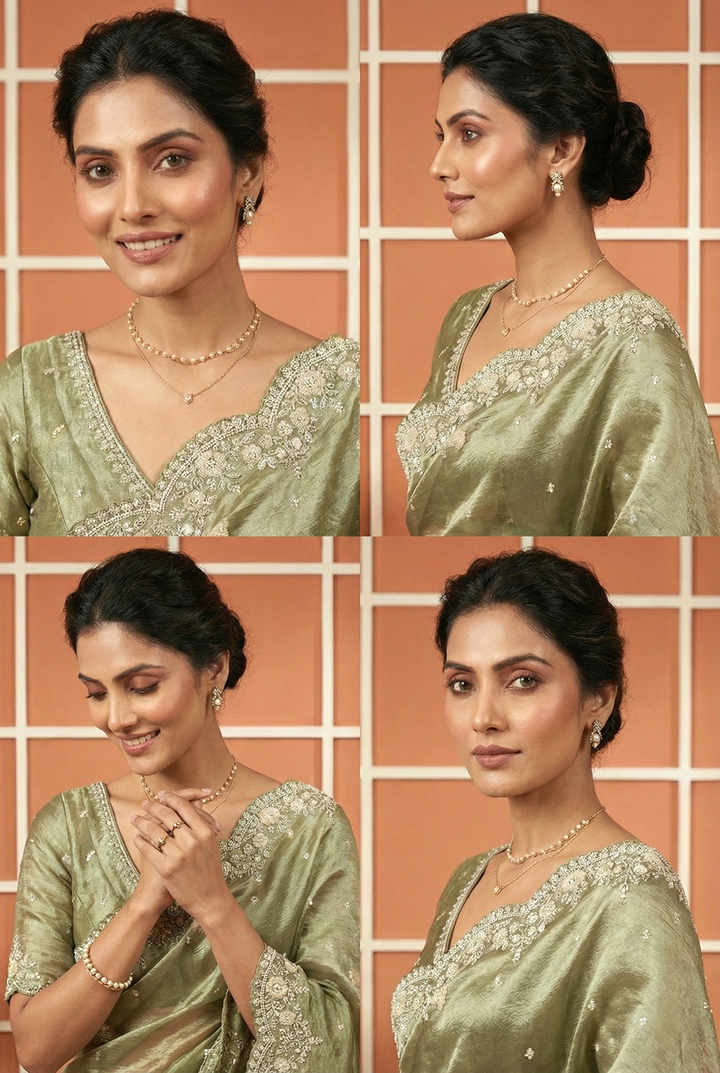 Neerus Green Organza Hand Embroidered Saree - side view