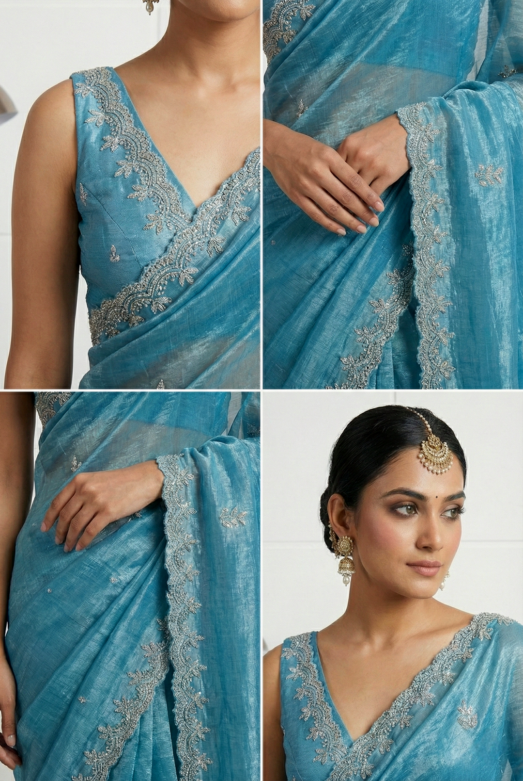Neerus Green organza embellished saree - side view