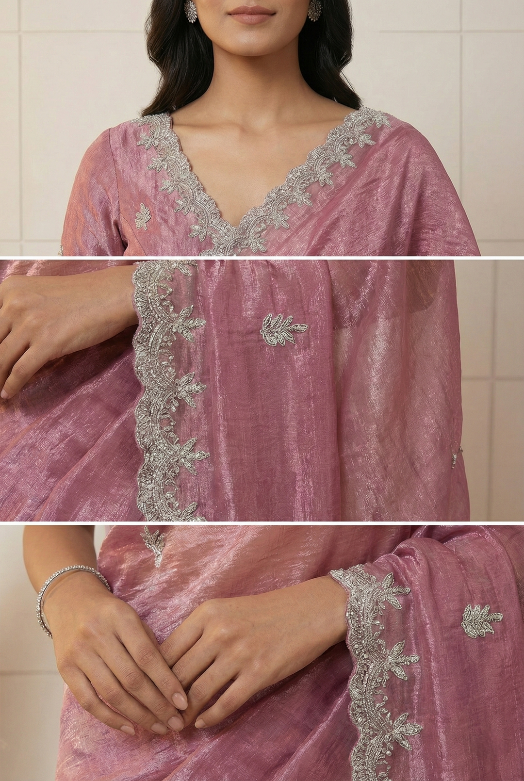 Neerus Purple organza hand embroidered saree - side view